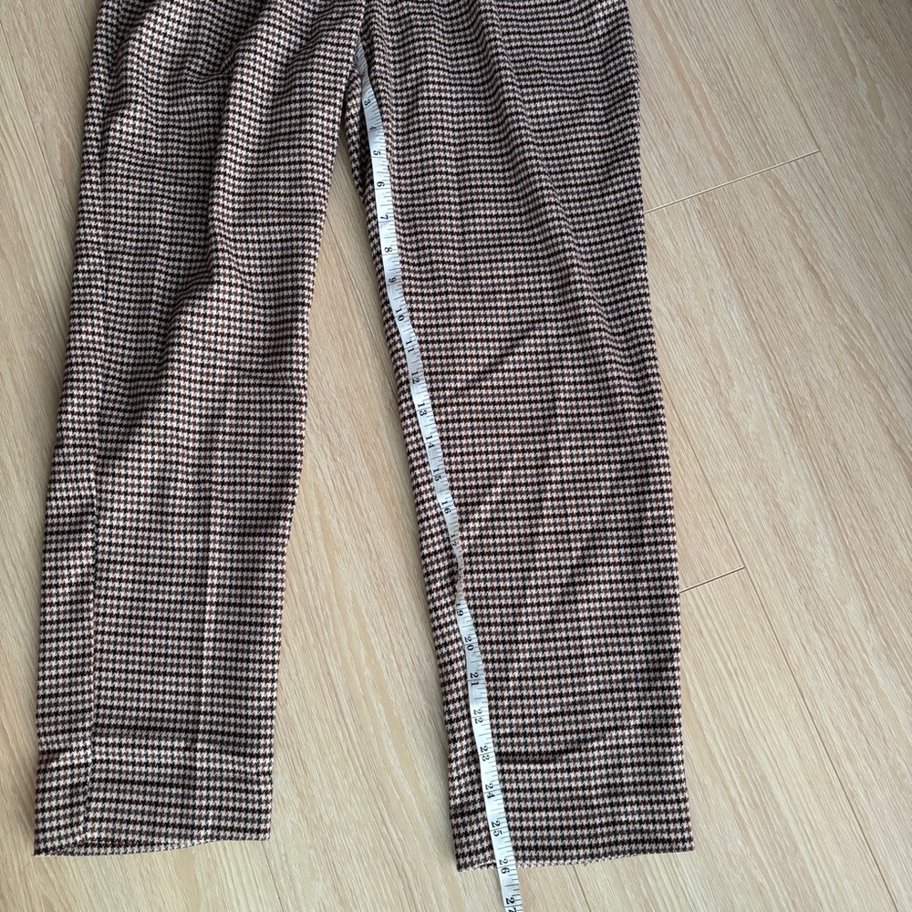 H&M high waisted Paperbag Waist Trousers Brown Houndstooth check belted Size 4 - Picture 7 of 7
